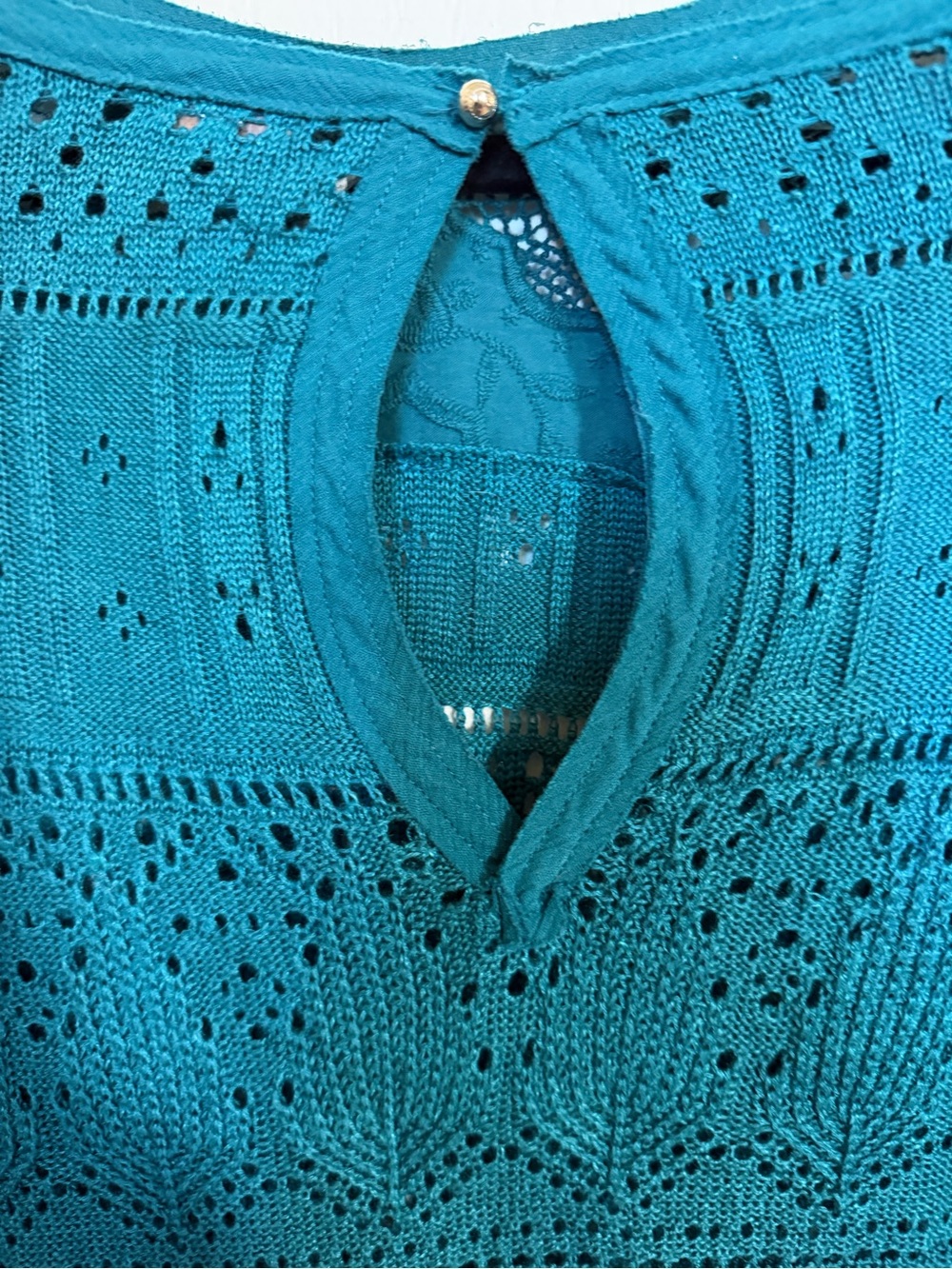 NWOT Free People Teal Crochet Bell-Sleeve Keyhole Back Top Size S/P - Picture 5 of 5